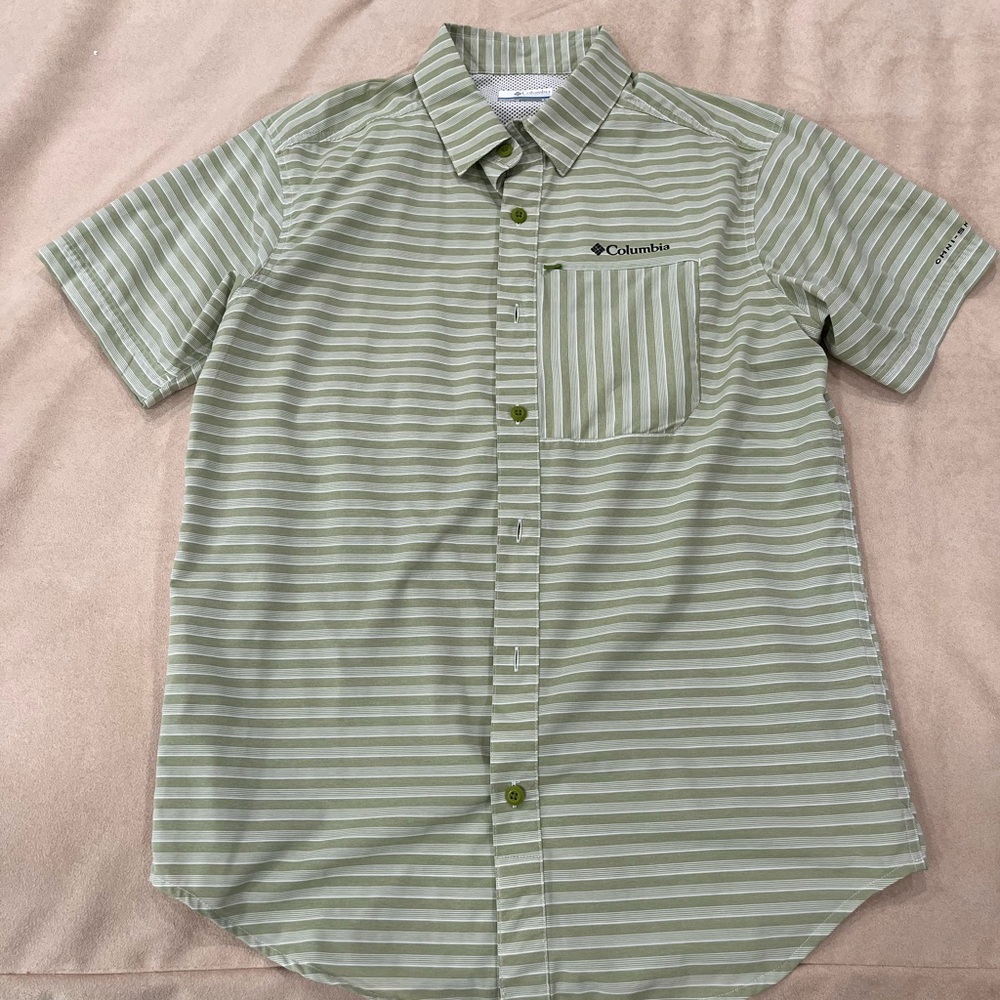 Columbia Men's Olive Striped Button Down Shirt